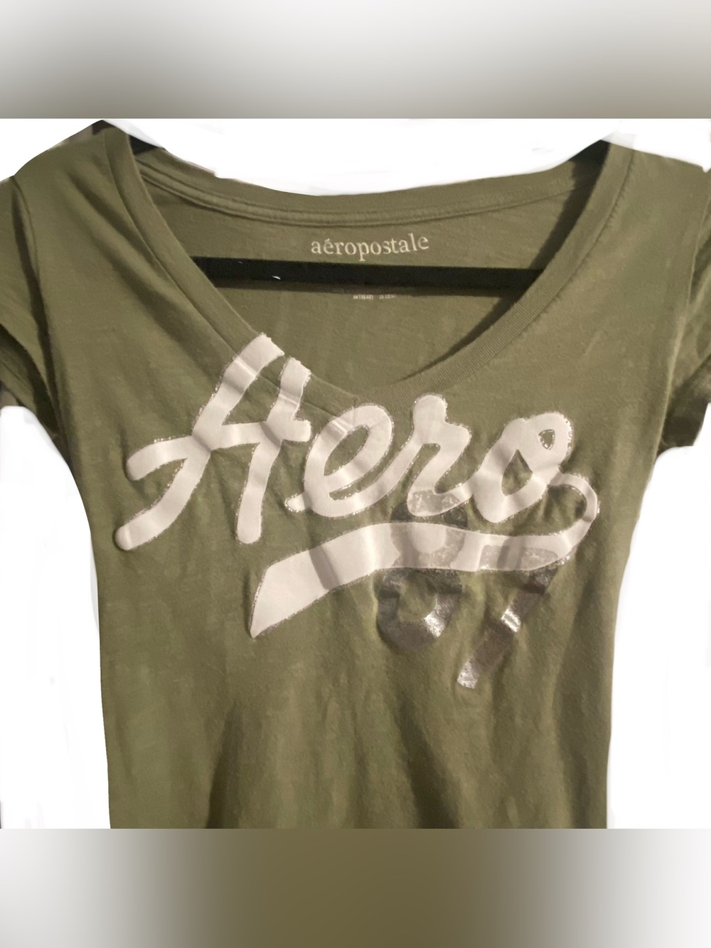 Aeropostale Olive Green Short Sleeve Tee with White Aero Script